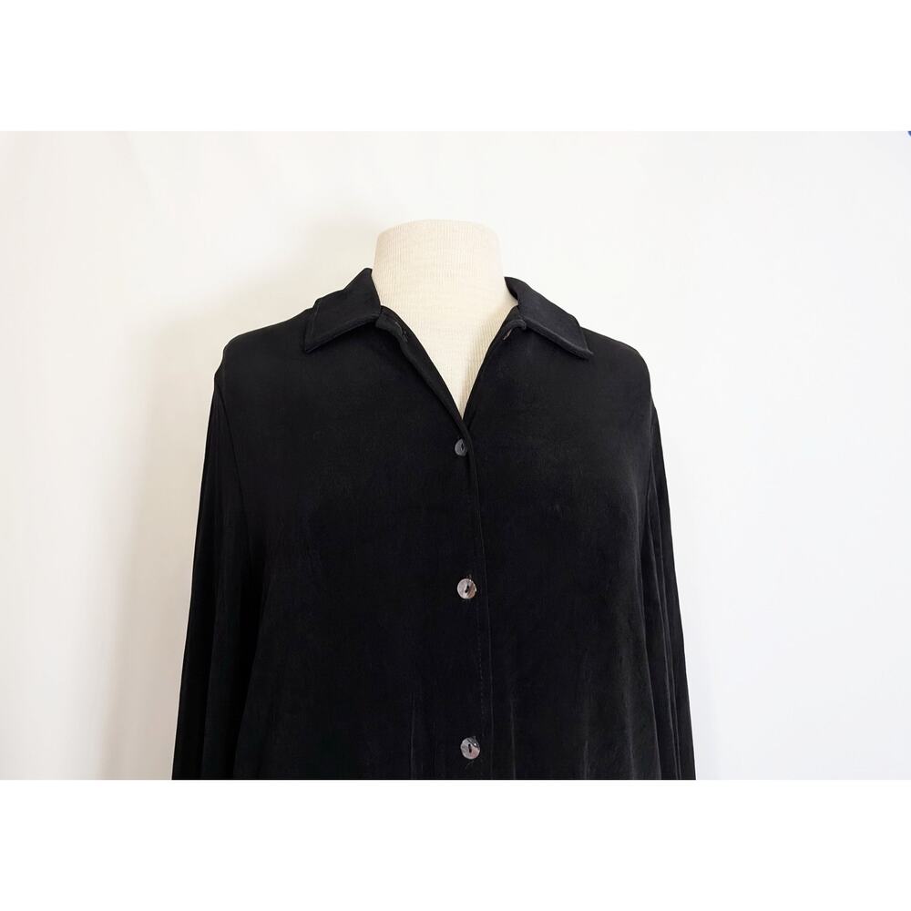 Ronni Nicole Tunic Top Women's Size 12 Black Travel Knit Slinky Button Front - Picture 2 of 5